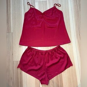 Victorias Secret Red Satin with Lace Detail Cami Pajama Set in Medium